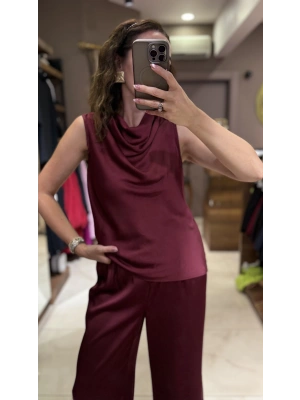 SATEN DEGAJE BLUZ - BORDO