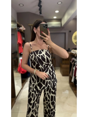 SATEN DESENLİ ASKILI BLUZ