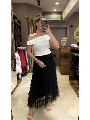 TÜL KAT KAT ETEK - SİYAH