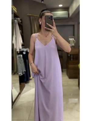 V YAKA SALAŞ ELBİSE - MOR