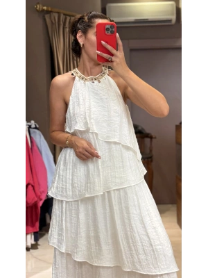 YAKA İŞLEME DETAYLI ELBİSE