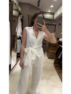 YANDAN BAĞLAMALI BLUZ - EKRU