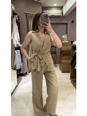 YANDAN BAĞLAMALI BLUZ - KAHVERENGİ