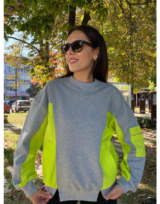 NEON GARNİLİ SWEAT - GRİ