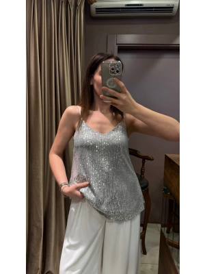 ASKILI PAYET BLUZ - GÜMÜŞ