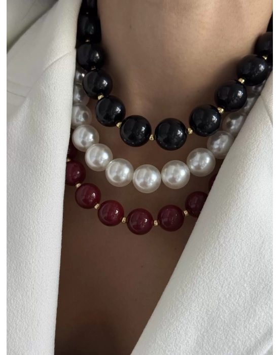 Barok Bordo İnci Kolye