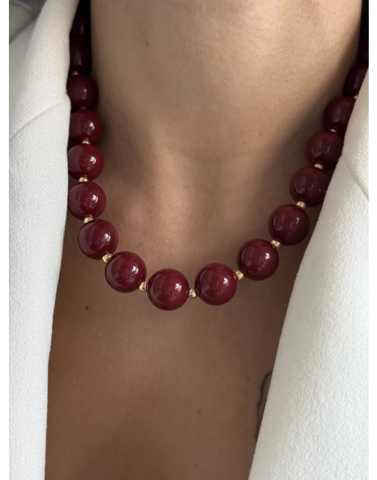 Barok Bordo İnci Kolye
