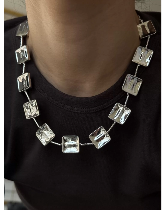 Kare Gold Küp Kolye Gümüş