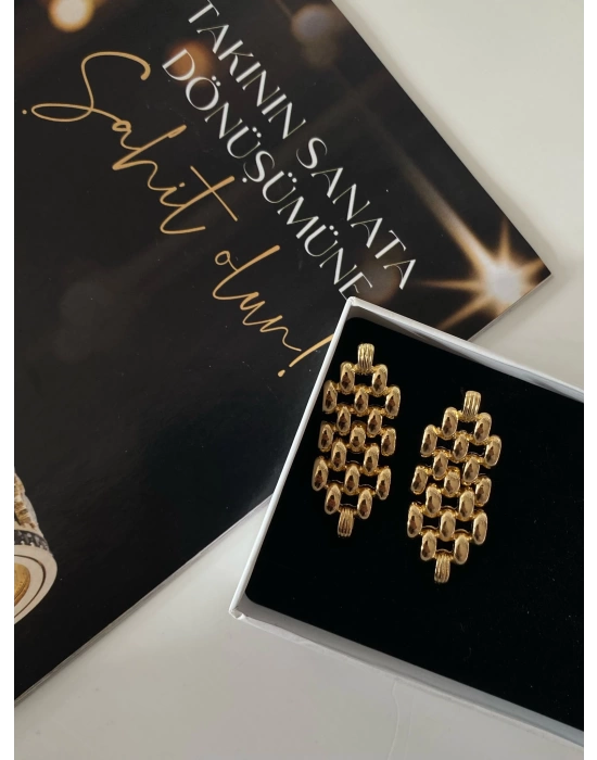 Pinterest Zincir Gold Küpe