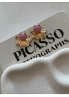 Yelpaze Pembe Taş Küpe