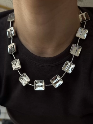 Kare Gold Küp Kolye Gümüş