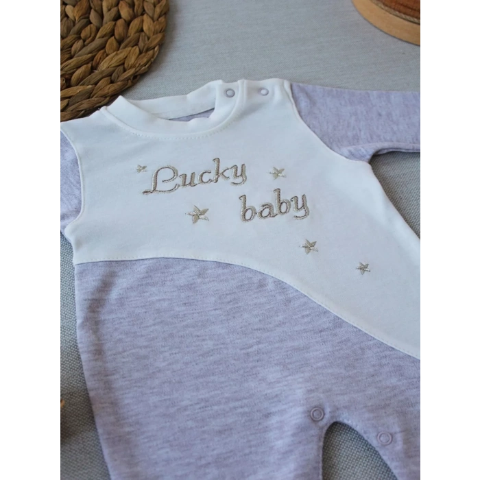 0-3 3-6 Ay Lucky Baby Nakışlı Es Çizgi Boy Şapkalı Erkek Bebek Tulumu Kahvemelanj