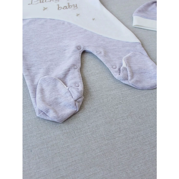 0-3 3-6 Ay Lucky Baby Nakışlı Es Çizgi Boy Şapkalı Erkek Bebek Tulumu Kahvemelanj