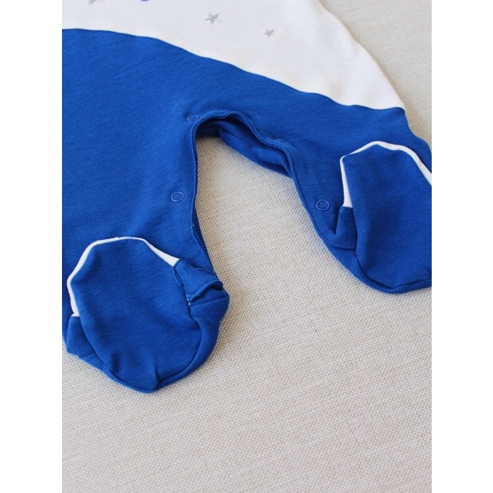 0-3 3-6 Ay Lucky Baby Nakışlı Es Çizgi Boy Şapkalı Erkek Bebek Tulumu Lacivert