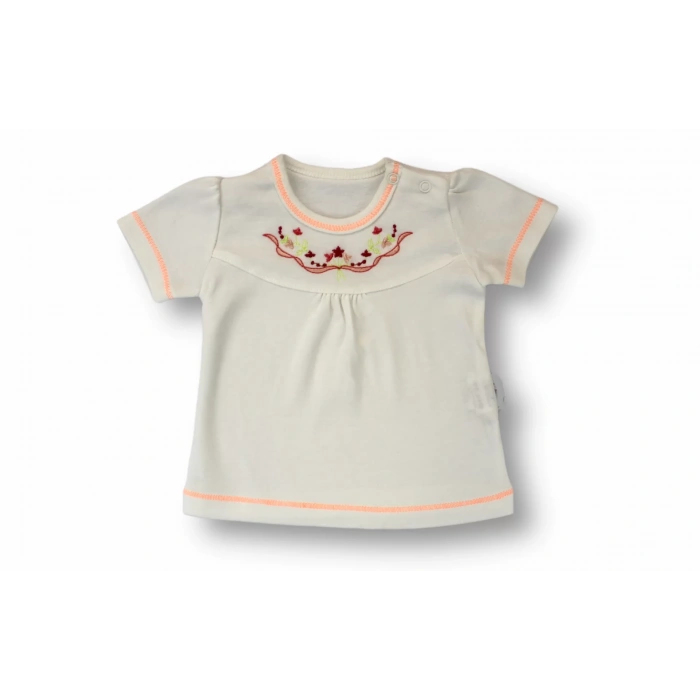 3-6 6-9 9-12 12-18 Ay Anadolu Çiçeği Nakışlı Kısa Kollu Sweatli 2li Kız Bebek Takımı Turuncu