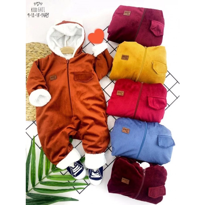 3-6-9-12 Ay Fermuar Kapamalı Kadife Kumaş İçi Tüylü Kız Erkek Bebek Tulumu Kahverengi