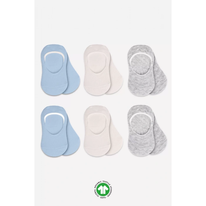 6lı Silikonlu Babet Penye Çorap Bs30101b Mavi Ekru Gri