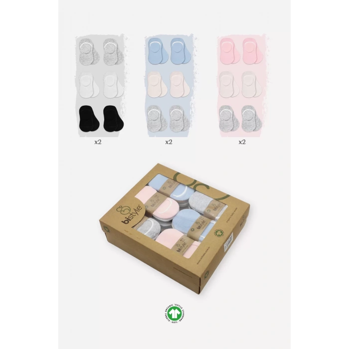 6lı Silikonlu Babet Penye Çorap Bs30101b Pembe Ekru Gri