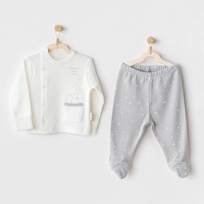 Andywawa Ac25704 Sıde Snap Set Mommys Little Star 2li Zıbın Set Grey