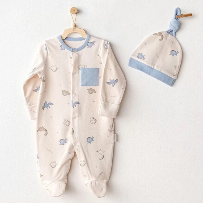 Andywawa Ac25919 Romper Hat Set Dino Bebek Tulum Takım Beige