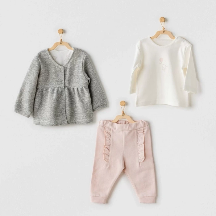 Ballerina 3lü Bebe Takım Grey Ecru Pink