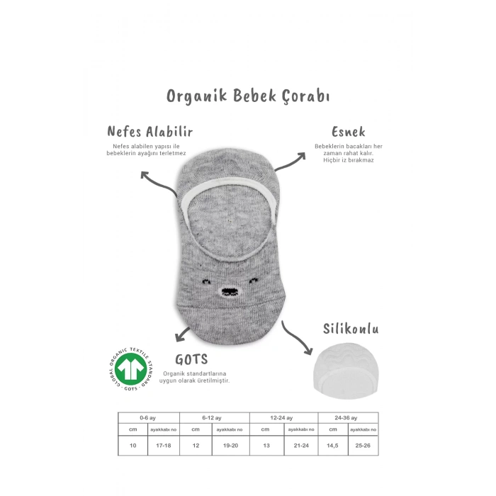 Bistyle 2li Babet Cute Face Penye Çorap 30103 Gri Beyaz