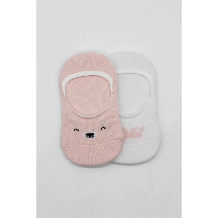 Bistyle 2li Babet Cute Face Penye Çorap 30103 Pembe-beyaz