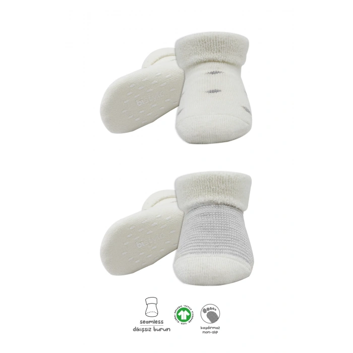 Bistyle 2li Havlu Soket Kaymaz Çorap 10504 Gri Ekru