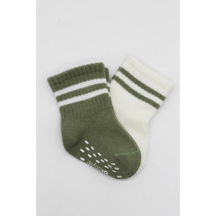 Çemberli Kaymaz Soket Çorap 2li  Nil Ekru