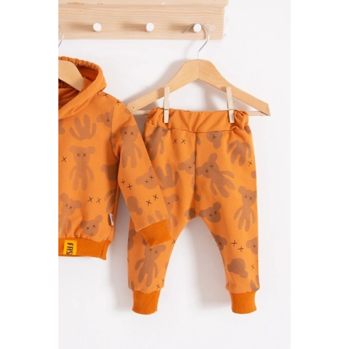 Cool Bear Kapüşonlu % 100 Pamuk Erkek Bebek Takımı