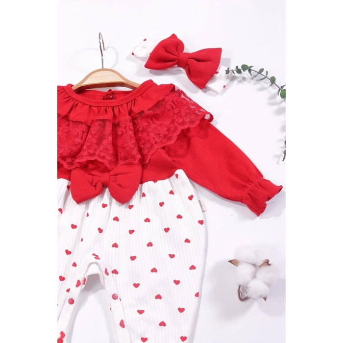 Dantel Yaka Kız Bebek Tulumu % 100 Pamuk