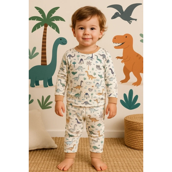 Dinazor Desenli Erkek Bebek Eşofman Takımı %100 Pamuk