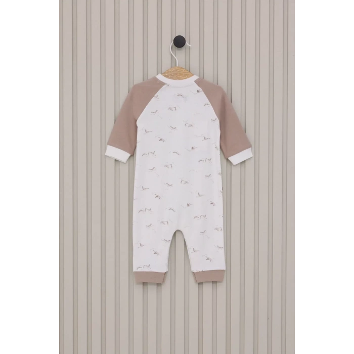 Erkek Bebek Uzun Kol Patiksiz Tulum  Krem