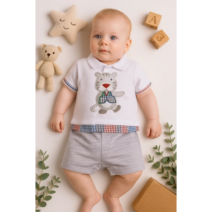 Gömlek Desenli Erkek Bebek Tulumu