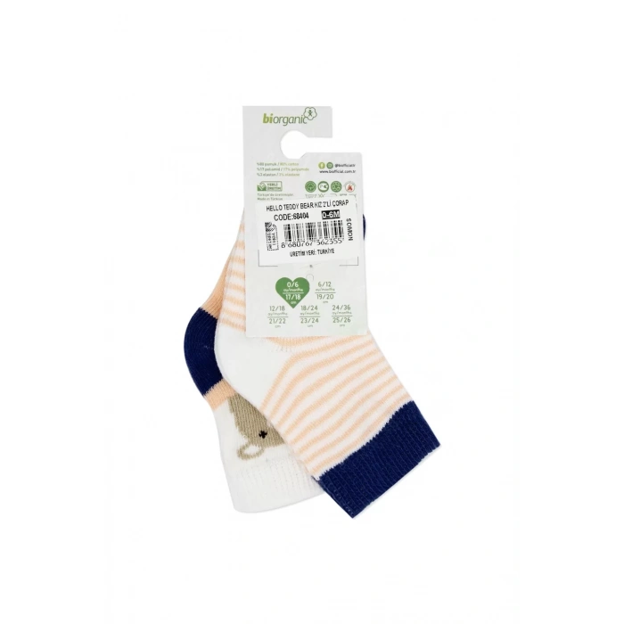 Hello Teddy Bear 2li Kız Çorap  Somon