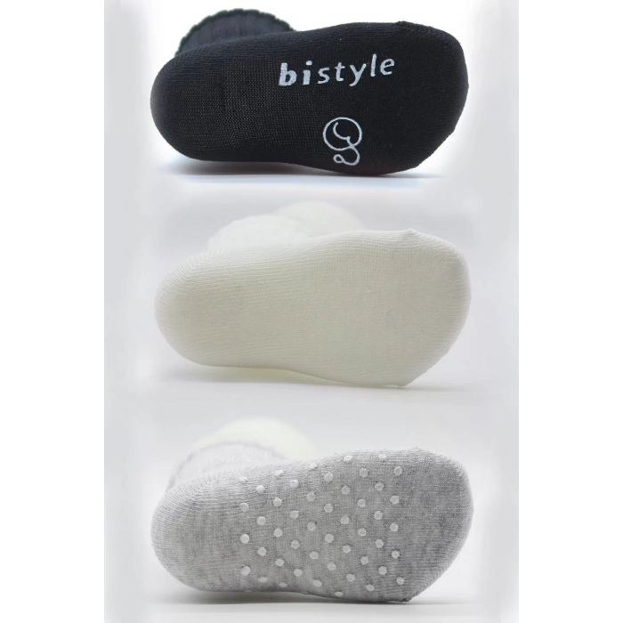 Kaymaz Penye Soket Çorap 3lü  Siyah Ekru Gri