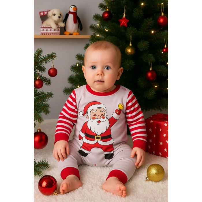 Noel Baba Detaylı Bebek Tulum % 100 Pamuk