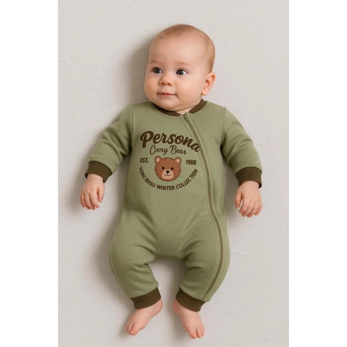 Persona Bear Nakışlı % 100 Pamuk Erkek Bebek Tulum