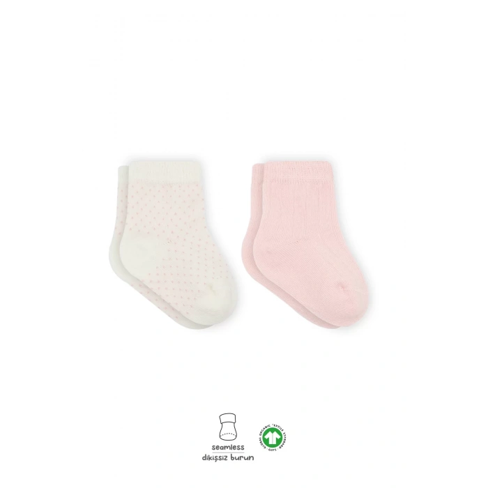 Puan Derby Penye Soket Çorap 2li  Pembe Ekru