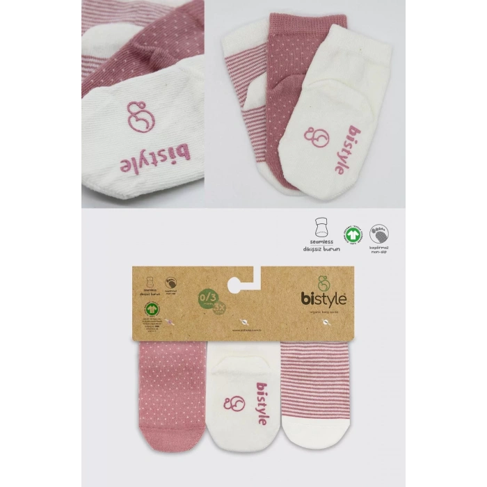 Puanlı Kaymaz Penye Soket Çorap 3lü Bs10108 Pudra