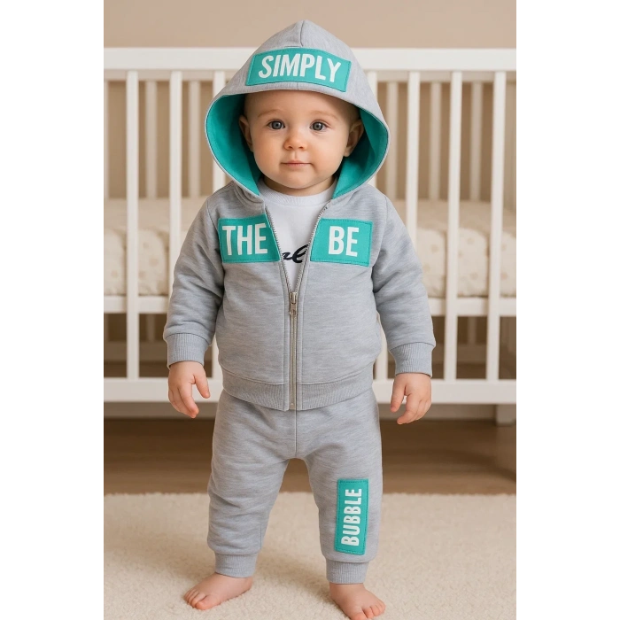 Simply Desenli Kapişonlu 3lü Erkek Bebek Takımı