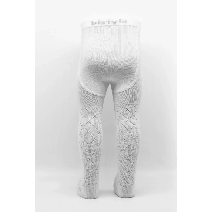 Tekli Ekose Kabartma Penye Külotlu Çorap Bs50105 Beyaz