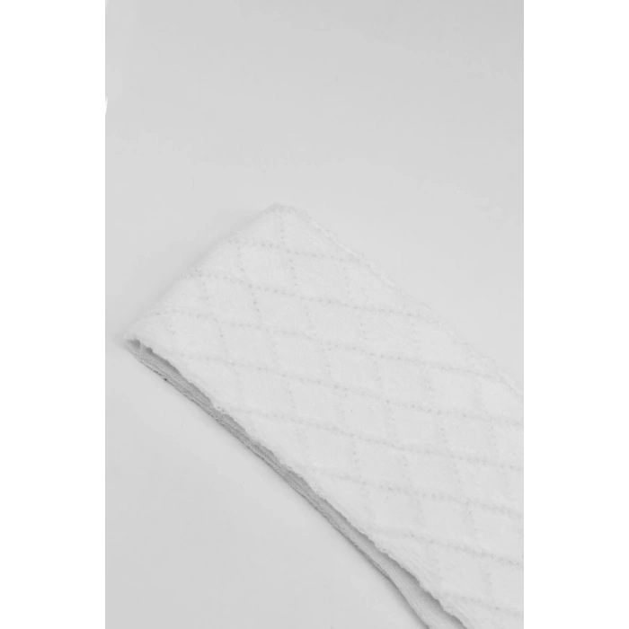 Tekli Ekose Kabartma Penye Külotlu Çorap Bs50105 Beyaz