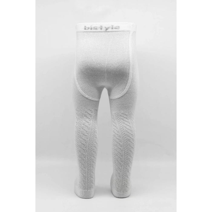 Tekli Zikzak Kabartma Penye Külotlu Çorap Bs50108 Beyaz