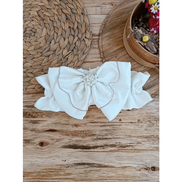 Yenidoğan Wool Yün Kumaş Taç Nakışlı Güpür Duvaklı Fiyonk Prizma Taş Unisex Kundak Bebek Battaniyesi Kahverengi