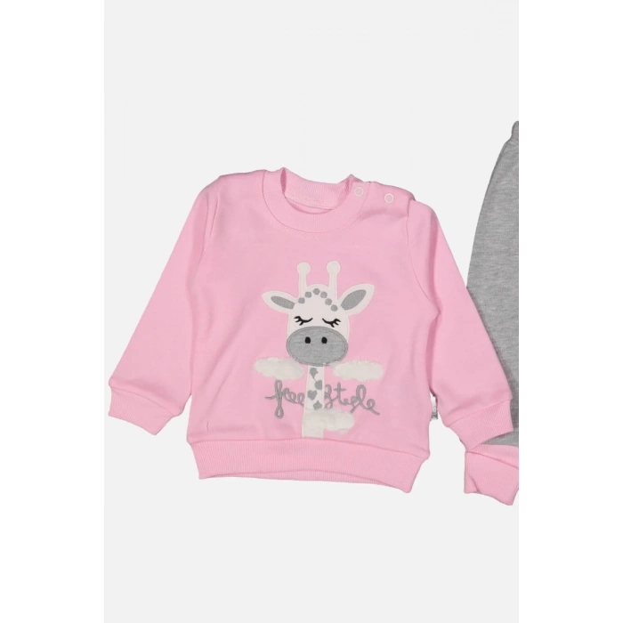 Zürafa Nakışlı % 100 Pamuk Kız Bebek Takımı