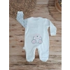 0-3 3-6 Ay Minik Tavşan Nakışlı Boydan Çıtçıt Kapamalı Kız Erkek Bebek Tulumu Ekru