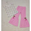 1-2-3-4 Yaş Kiraz Baskılı Tişört İspanyol Paçalı Likralı 2li Kız Çocuk Takımı Pembe