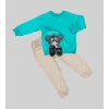 1-2-3 Yaş Filli Sallanan Ayak Desenli Likra Penye Kumaş Sweat Pantolonlu Kız Erkek 2li Çocuk Takımı Mint Yeşili