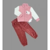 1-2-3 Yaş Kuzu Kumaş Fermuarlı Sweat Kadife Pantolonlu Uzun Kollu Kız Erkek Çocuk 2li Takım Gül Kurusu